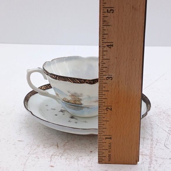 Vintage Japanese Kutani Egg Shell Porcelain Tea Cup & Saucer Hand Painted - Picture 15 of 16